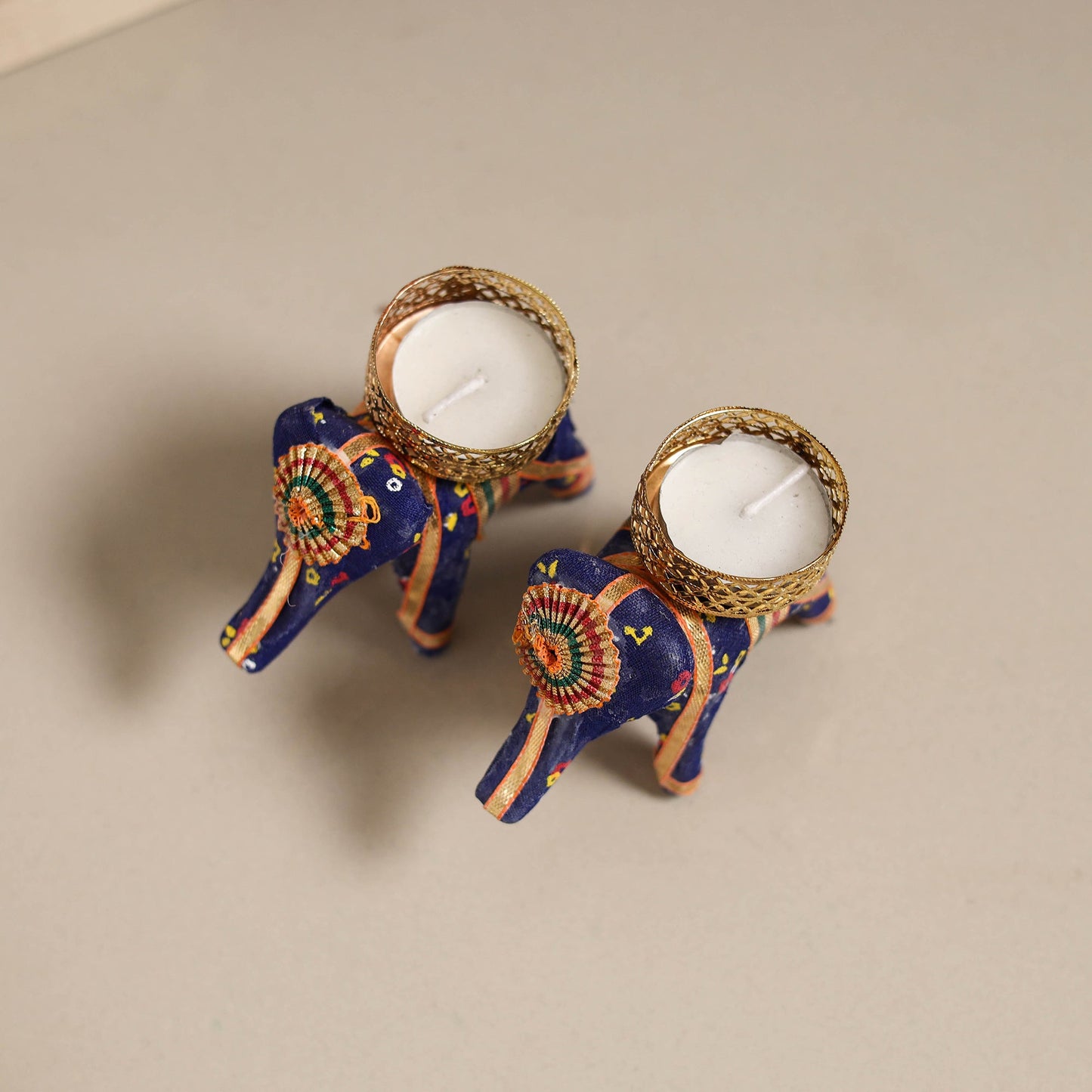 Rajasthani elephant handmade tealight candle holder (set