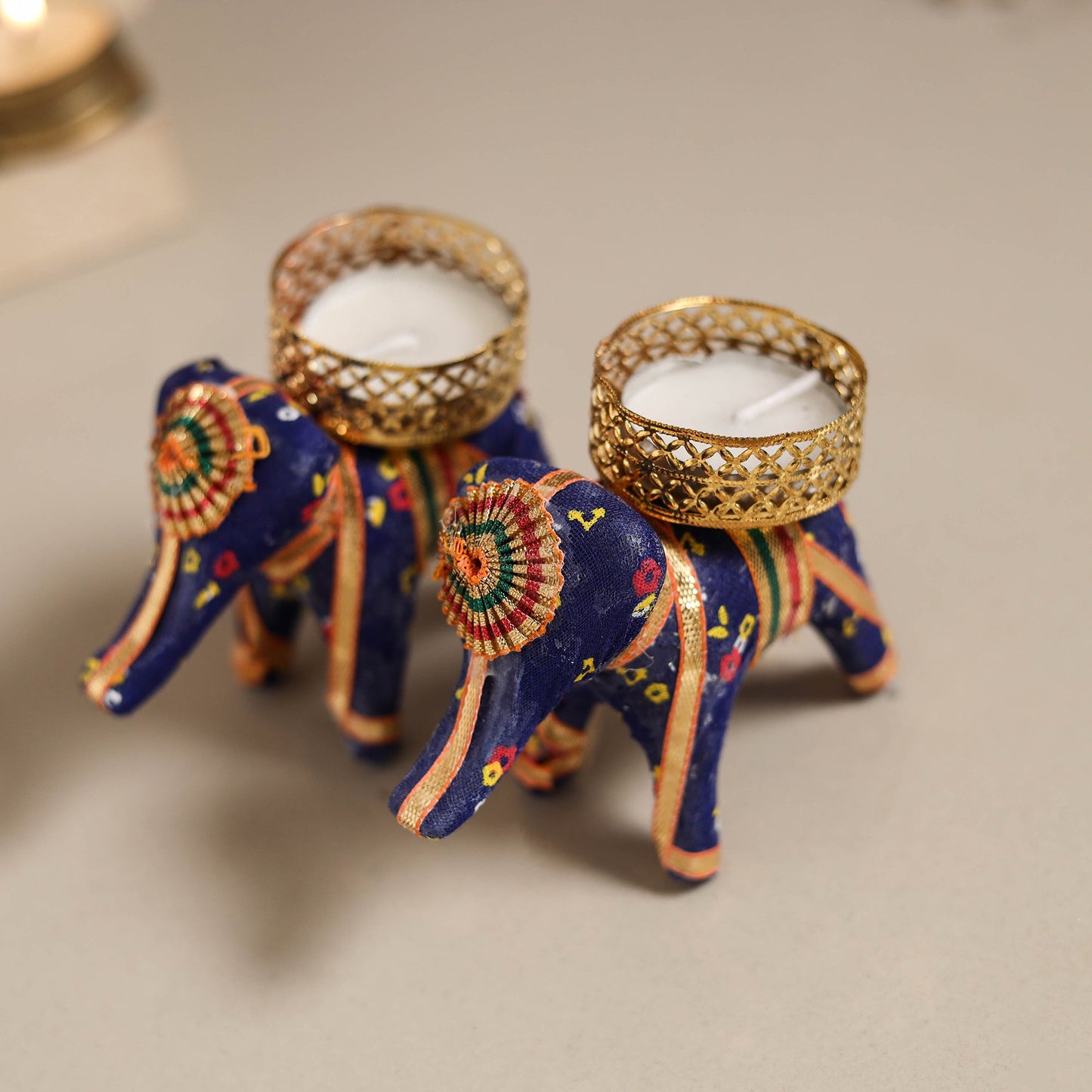 Rajasthani elephant handmade tealight candle holder (set