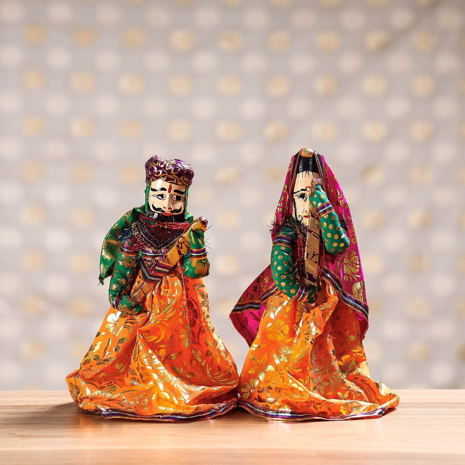  Rajasthani Couple Handmade Puppet / Kathputli Decor Item 