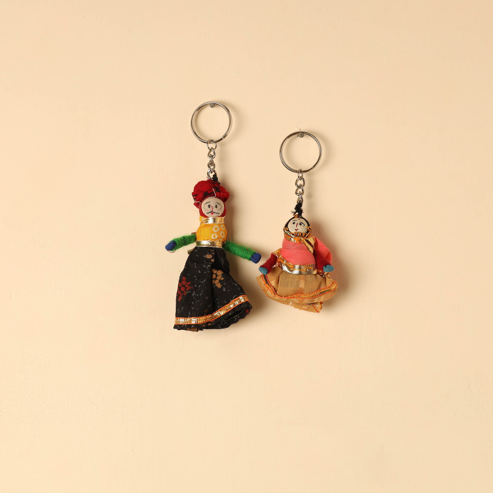 Puppet Keychains Multicolor Rajasthani Puppet Couple Handmade Keychain (Set of 2)