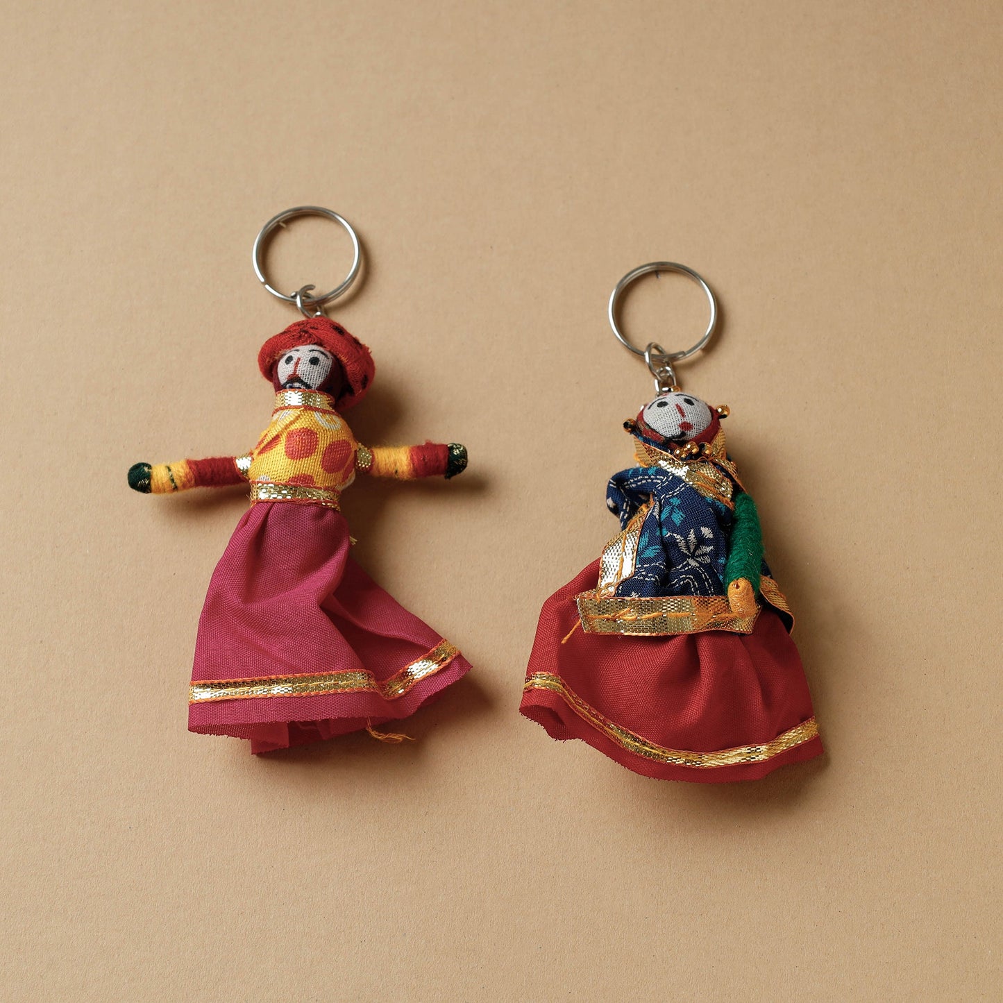 Rajasthani Puppet Couple Handmade Keychain (Set of 2) 