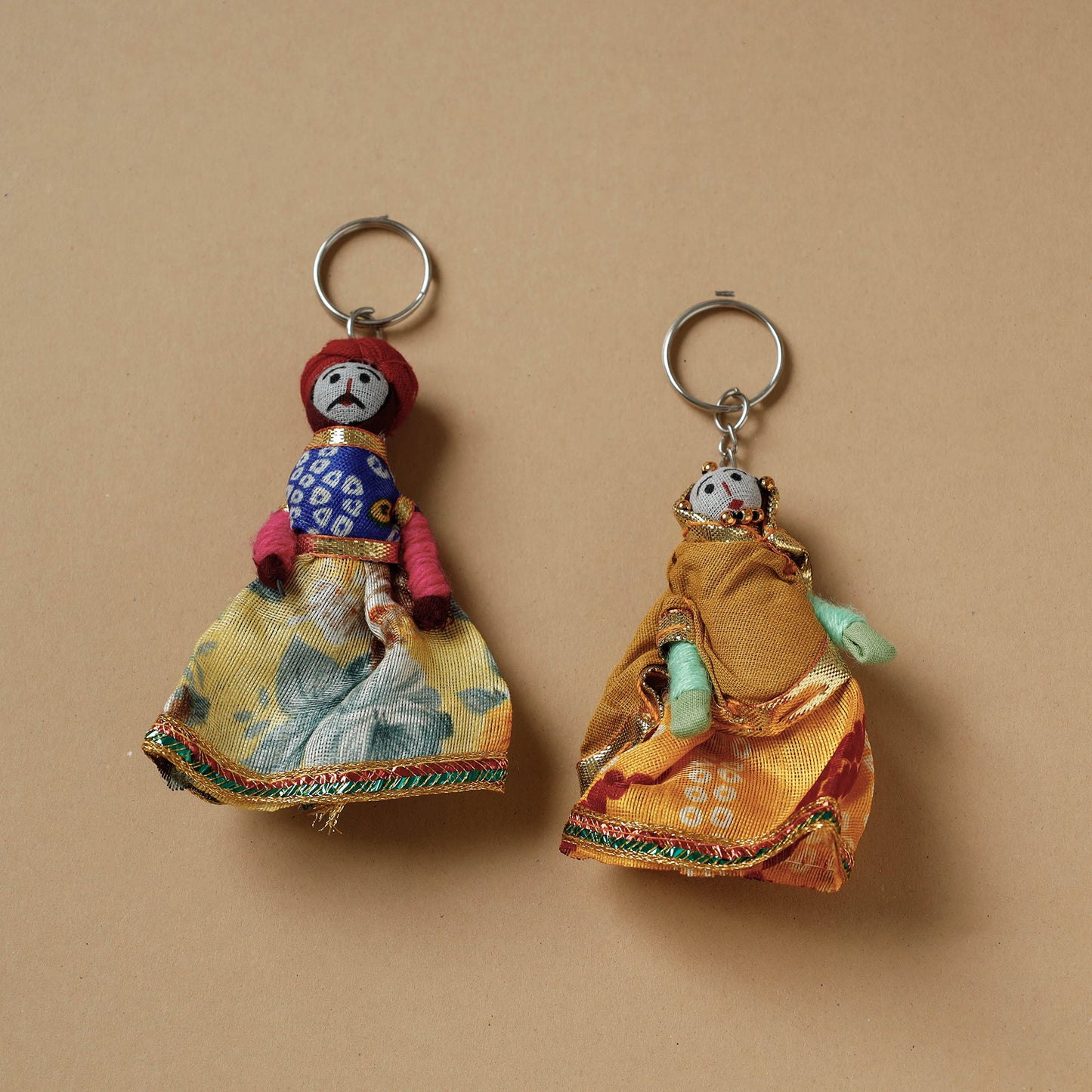  Rajasthani Puppet Couple Handmade Keychain (Set of 2) 