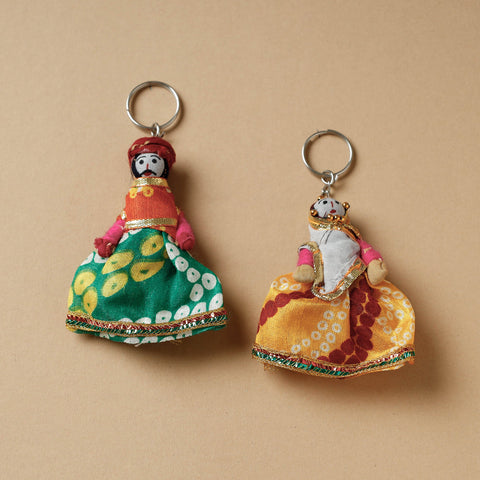  Rajasthani Puppet Couple Handmade Keychain (Set of 2) 