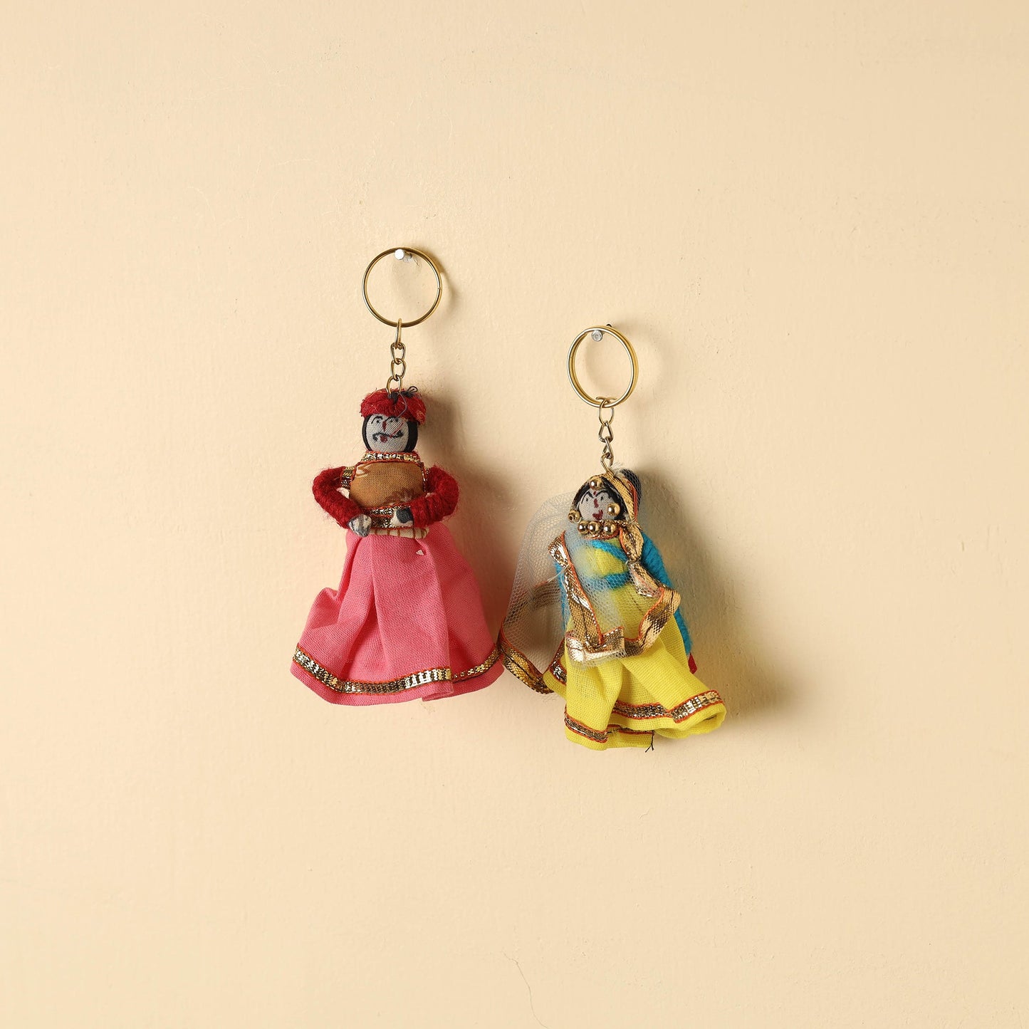   Rajasthani Puppet Couple Handmade Keychains (Set of 2) 