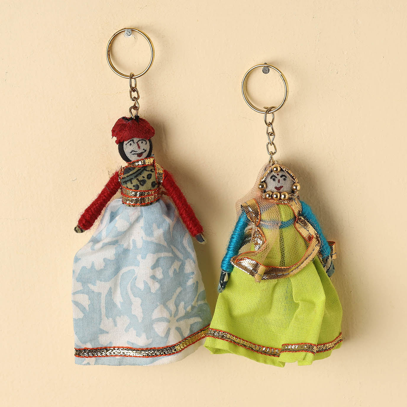   Rajasthani Puppet Couple Handmade Keychains (Set of 2) 