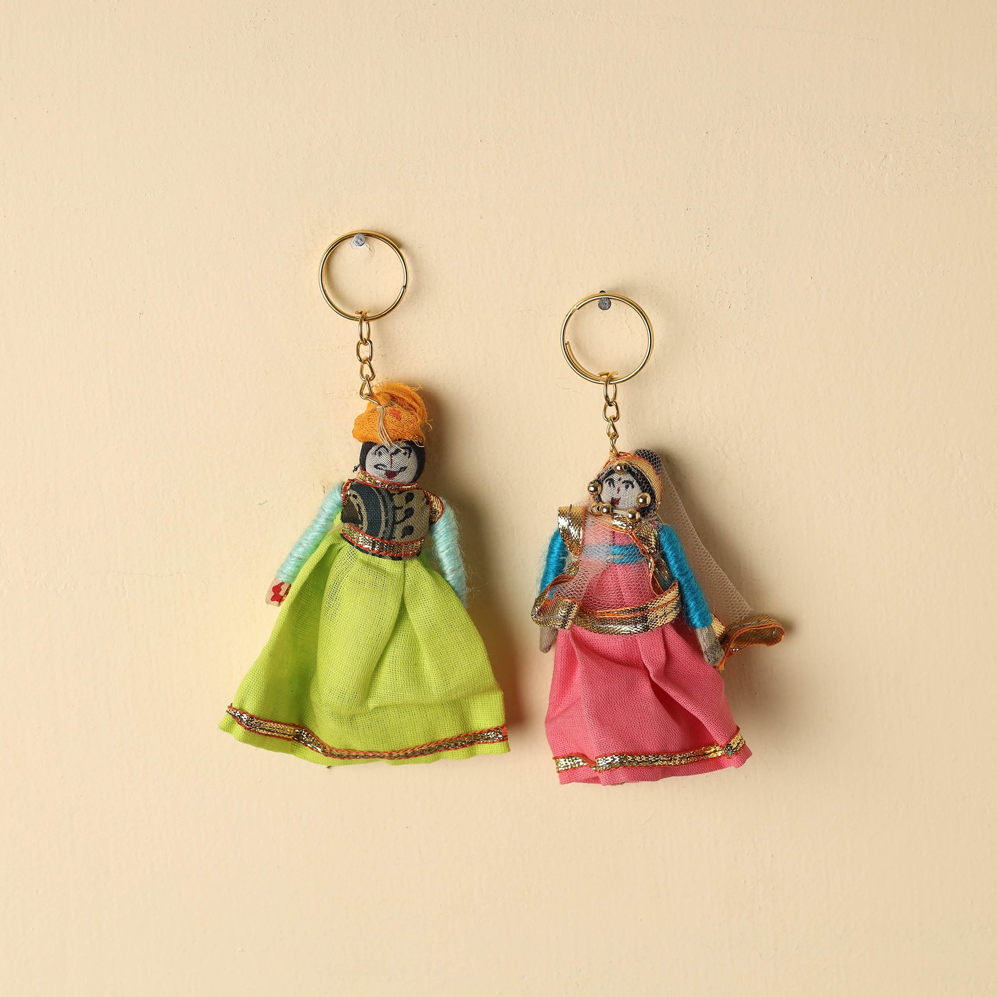 Chain Puppet Rajasthani Puppet Couple Handmade Keychains (Set of 2)
