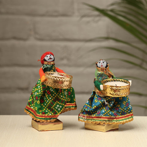  Rajasthani Puppet Couple Handmade Tealight Candle Holders (Set of 2) 