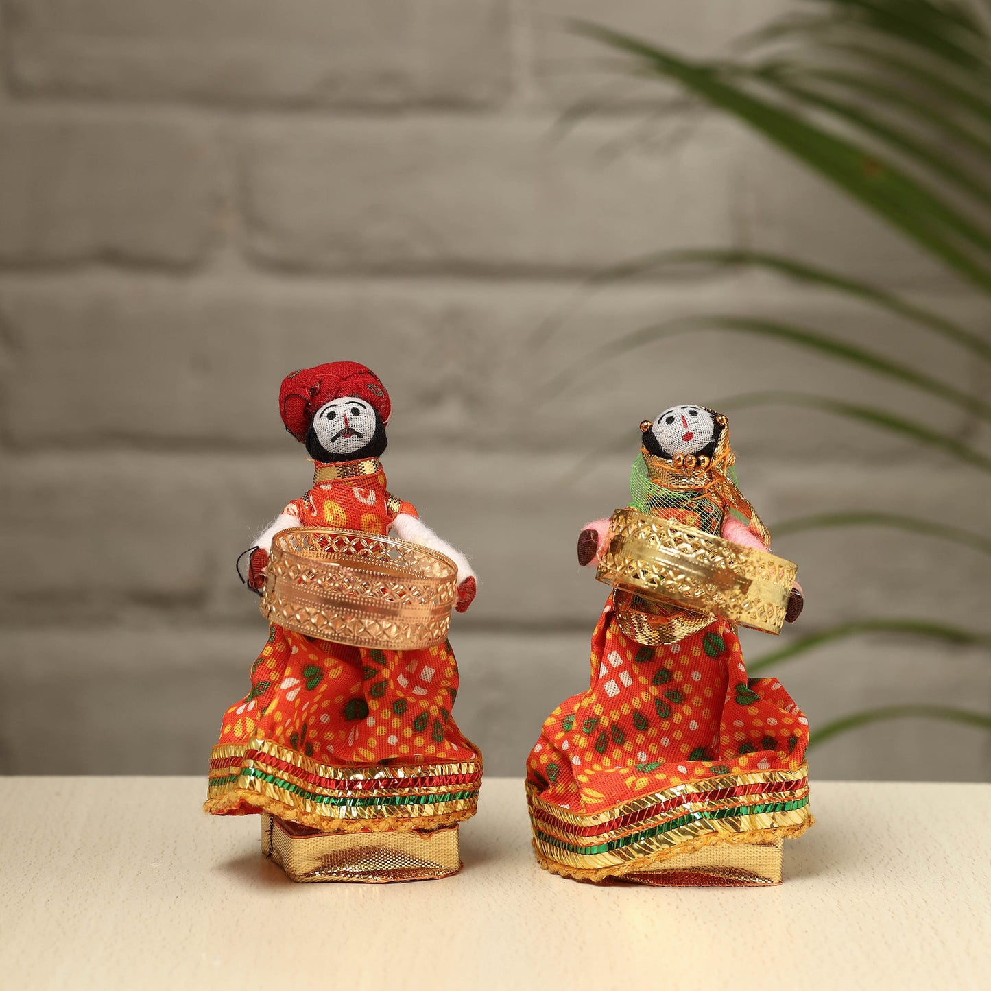  Rajasthani Puppet Couple Handmade Tealight Candle Holders (Set of 2) 