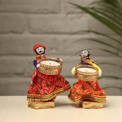 Rajasthani Puppet Couple Handmade Tealight Candle Holders (Set of 2) 