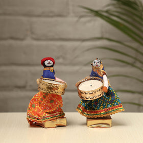  Rajasthani Puppet Couple Handmade Tealight Candle Holders (Set of 2) 