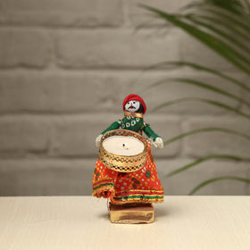  Rajasthani Puppet Couple Handmade Tealight Candle Holders (Set of 2) 