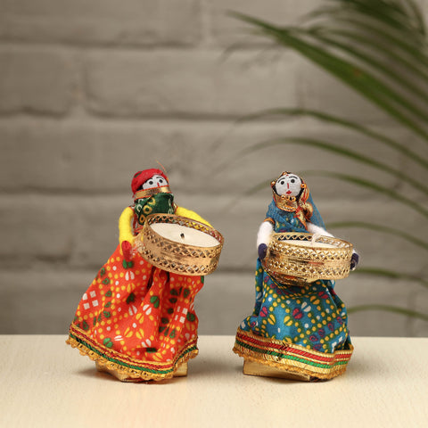  Rajasthani Puppet Couple Handmade Tealight Candle Holders (Set of 2) 