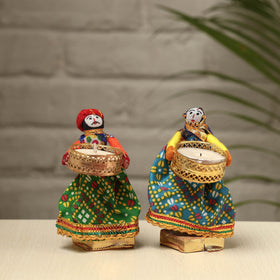  Rajasthani Puppet Couple Handmade Tealight Candle Holders (Set of 2) 