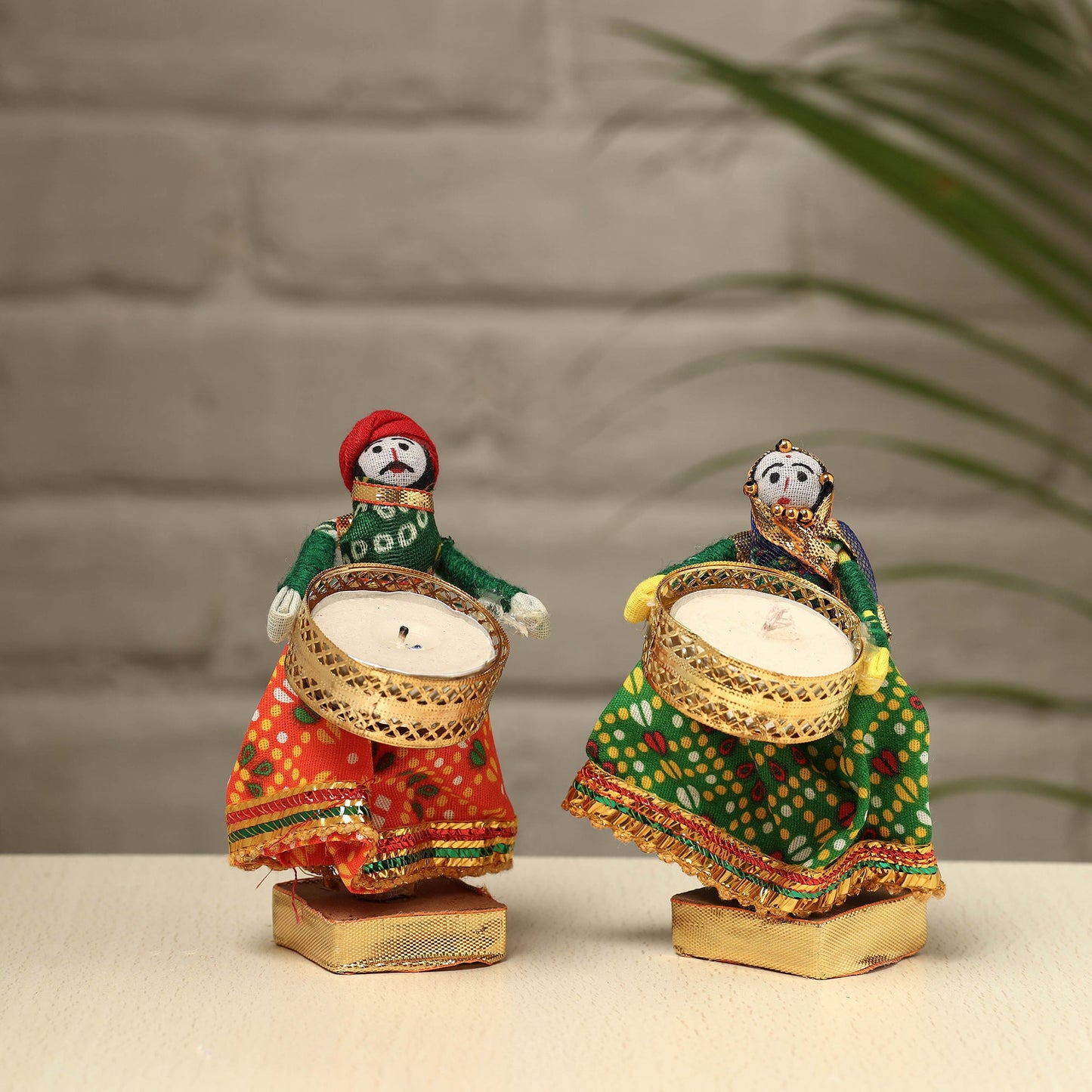  Rajasthani Puppet Couple Handmade Tealight Candle Holders (Set of 2) 