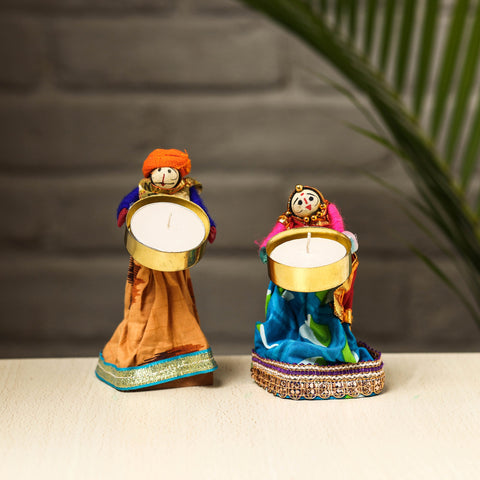  Rajasthani Puppet Couple Handmade Tealight Candle Holders 