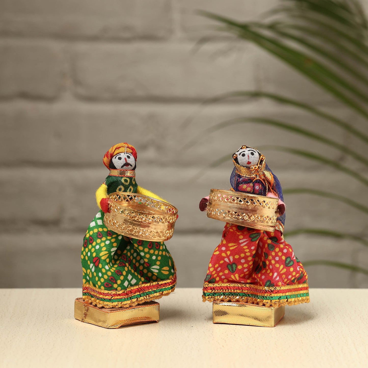  Rajasthani Puppet Couple Handmade Tealight Candle Holders (Set of 2) 