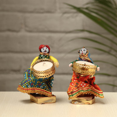  Rajasthani Puppet Couple Handmade Tealight Candle Holders (Set of 2) 