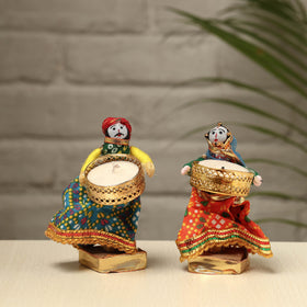  Rajasthani Puppet Couple Handmade Tealight Candle Holders (Set of 2) 