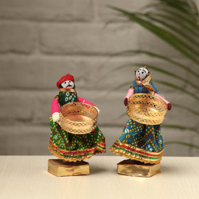 Rajasthani Puppet Couple Handmade Tealight Candle Holders (Set of 2) 