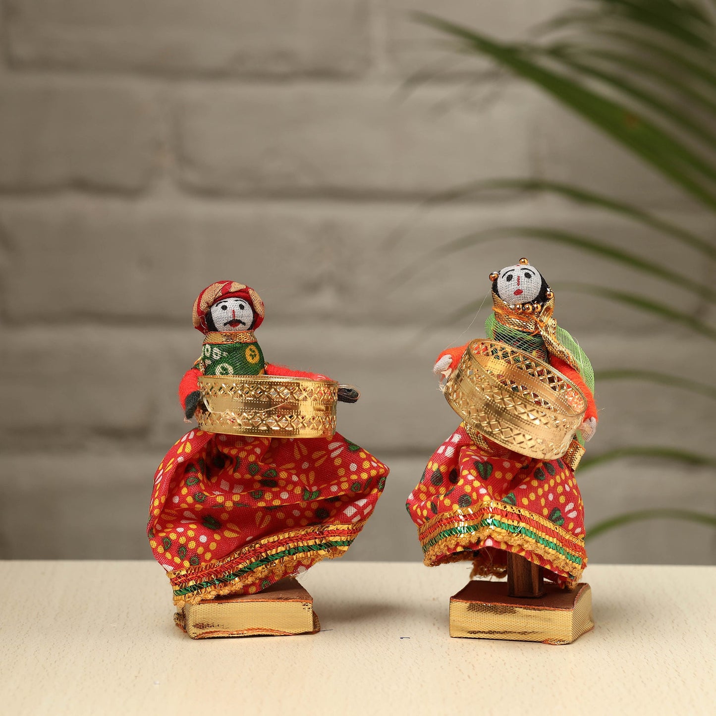  Rajasthani Puppet Couple Handmade Tealight Candle Holders (Set of 2) 