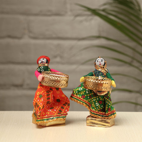  Rajasthani Puppet Couple Handmade Tealight Candle Holders (Set of 2) 
