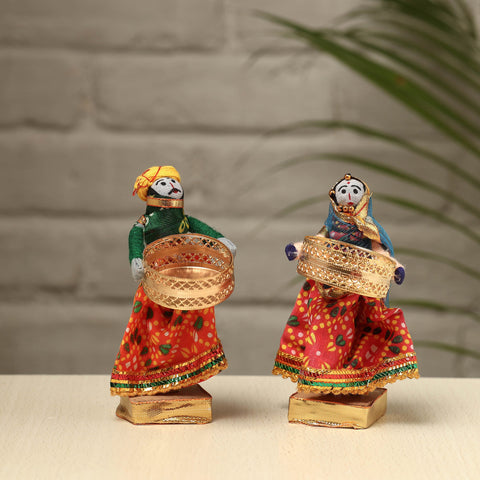  Rajasthani Puppet Couple Handmade Tealight Candle Holders (Set of 2) 