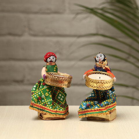  Rajasthani Puppet Couple Handmade Tealight Candle Holders (Set of 2) 