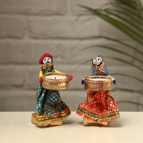  Rajasthani Puppet Couple Handmade Tealight Candle Holders (Set of 2) 