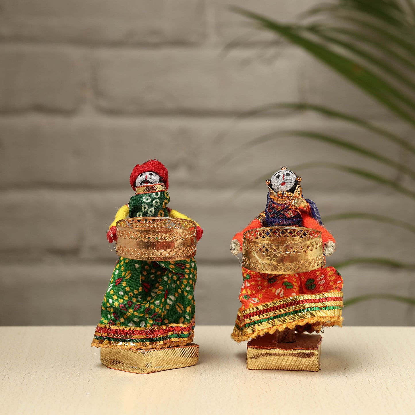  Rajasthani Puppet Couple Handmade Tealight Candle Holders (Set of 2) 