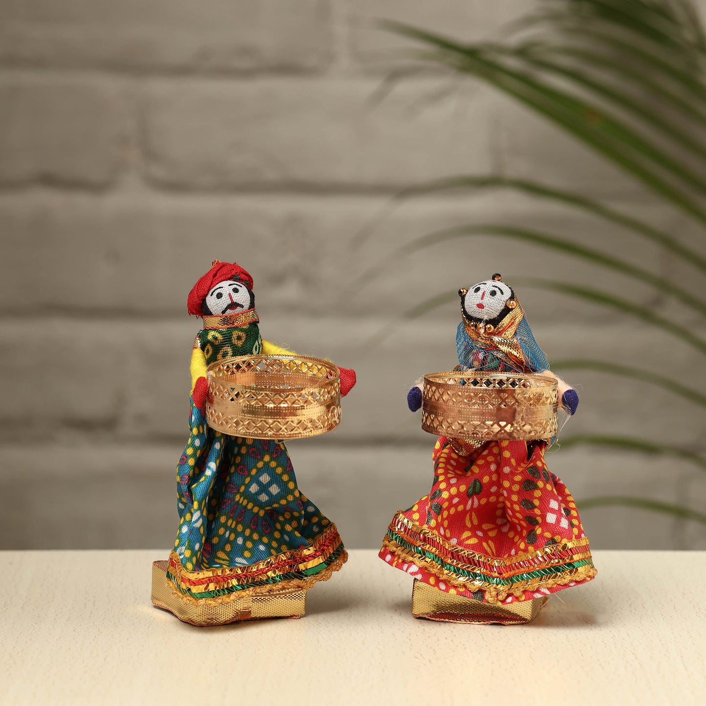  Rajasthani Puppet Couple Handmade Tealight Candle Holders (Set of 2) 