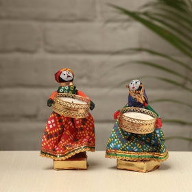  Rajasthani Puppet Couple Handmade Tealight Candle Holders (Set of 2) 
