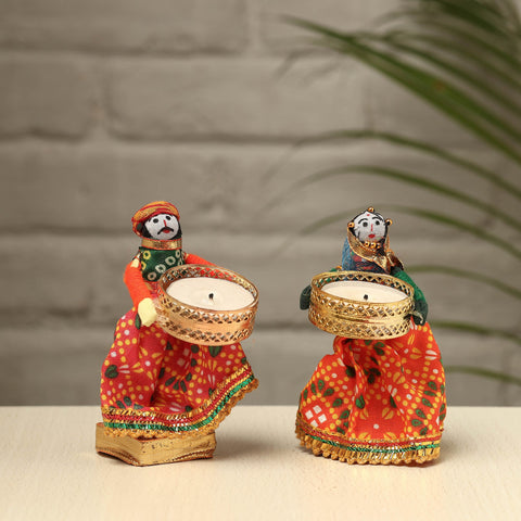  Rajasthani Puppet Couple Handmade Tealight Candle Holders (Set of 2) 