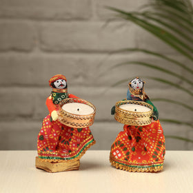  Rajasthani Puppet Couple Handmade Tealight Candle Holders (Set of 2) 