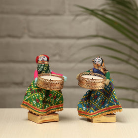  Rajasthani Puppet Couple Handmade Tealight Candle Holders (Set of 2) 