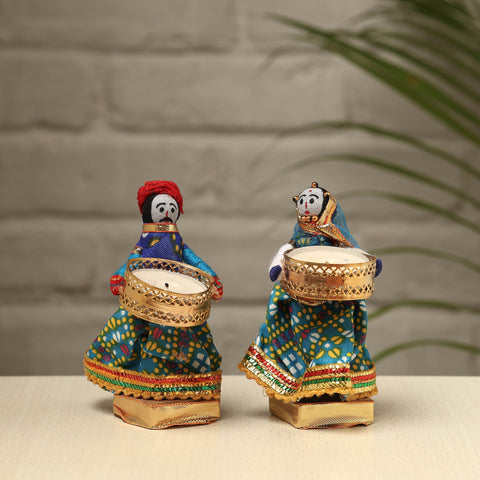  Rajasthani Puppet Couple Handmade Tealight Candle Holders (Set of 2) 