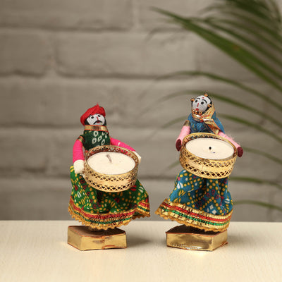  Rajasthani Puppet Couple Handmade Tealight Candle Holders (Set of 2) 