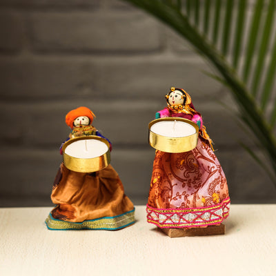  Rajasthani Puppet Couple Handmade Tealight Candle Holders 