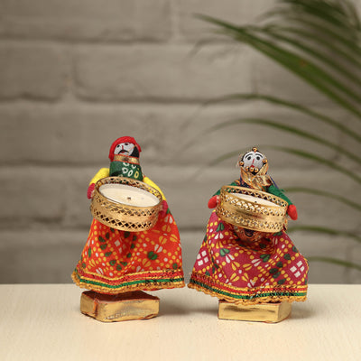  Rajasthani Puppet Couple Handmade Tealight Candle Holders (Set of 2) 