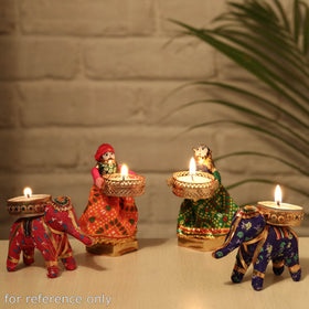  Rajasthani Puppet Couple Handmade Tealight Candle Holders (Set of 2) 