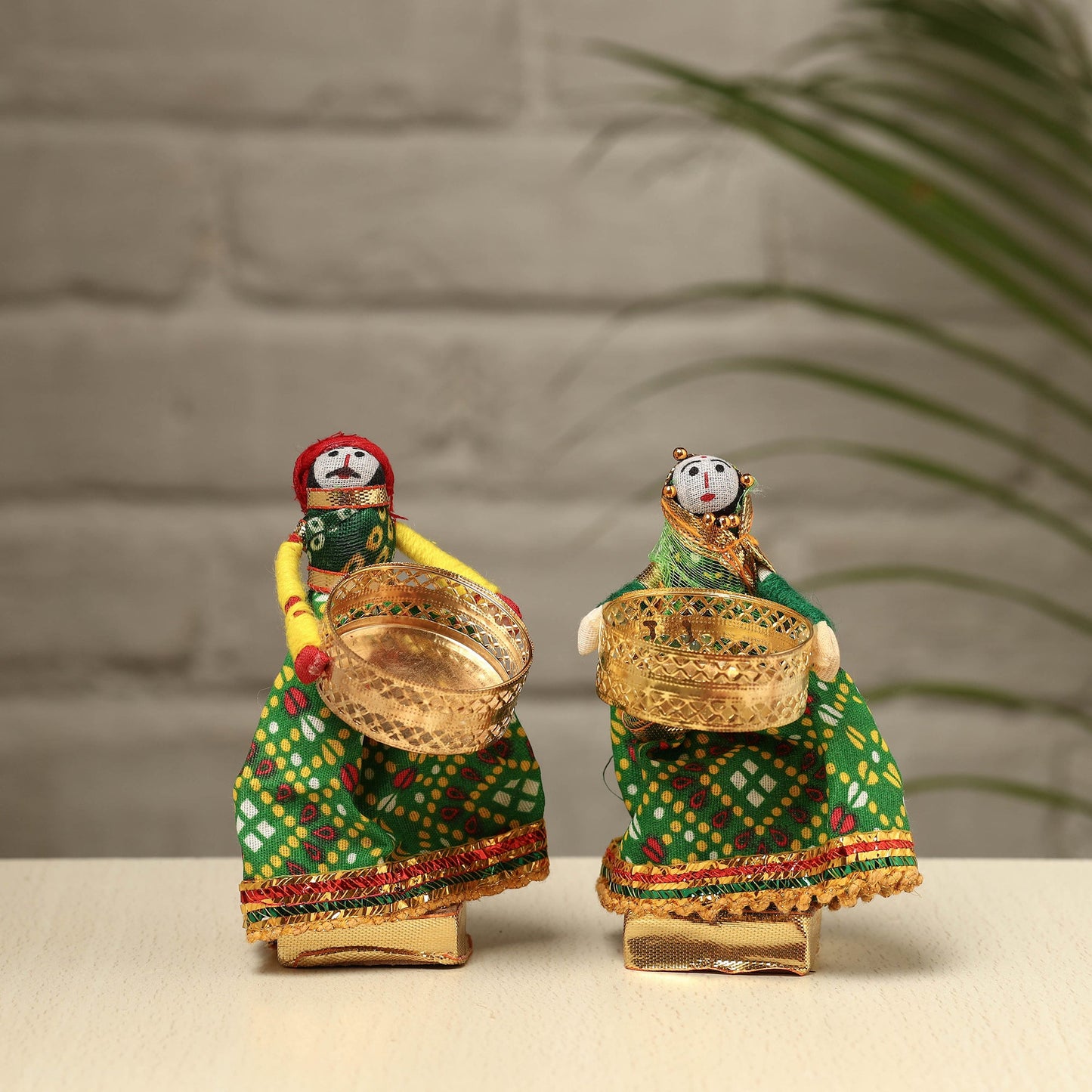  Rajasthani Puppet Couple Handmade Tealight Candle Holders (Set of 2) 