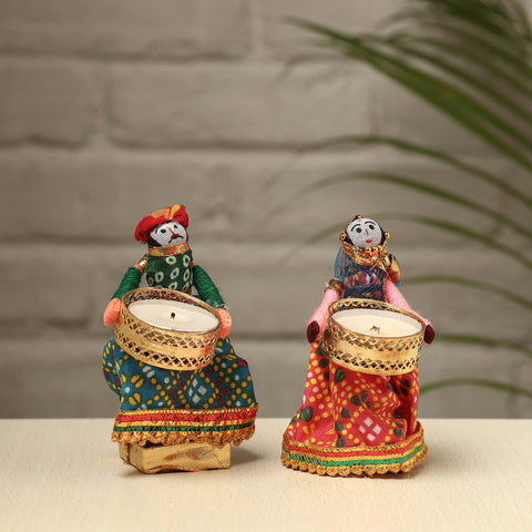  Rajasthani Puppet Couple Handmade Tealight Candle Holders (Set of 2) 
