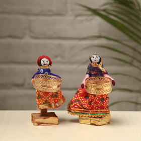  Rajasthani Puppet Couple Handmade Tealight Candle Holders (Set of 2) 