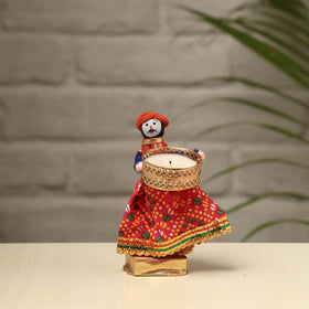  Rajasthani Puppet Couple Handmade Tealight Candle Holders (Set of 2) 