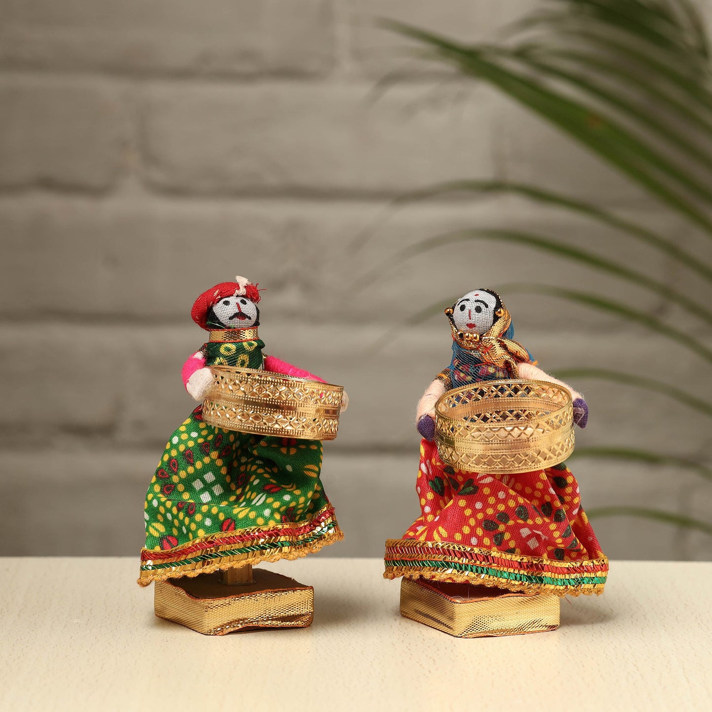  Rajasthani Puppet Couple Handmade Tealight Candle Holders (Set of 2) 