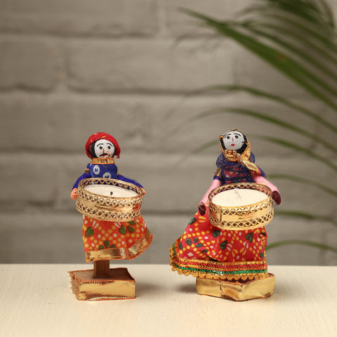  Rajasthani Puppet Couple Handmade Tealight Candle Holders (Set of 2) 