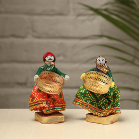  Rajasthani Puppet Couple Handmade Tealight Candle Holders (Set of 2) 