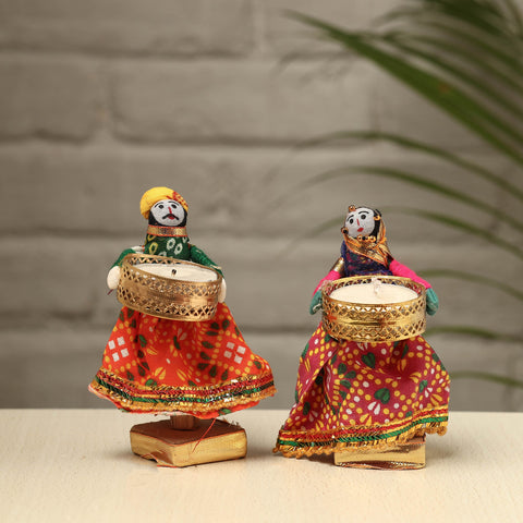  Rajasthani Puppet Couple Handmade Tealight Candle Holders (Set of 2) 