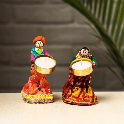  Rajasthani Puppet Couple Handmade Tealight Candle Holders 