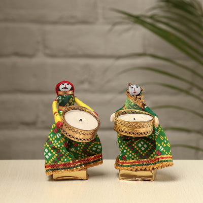  Rajasthani Puppet Couple Handmade Tealight Candle Holders (Set of 2) 