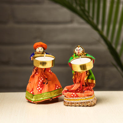  Rajasthani Puppet Couple Handmade Tealight Candle Holders 